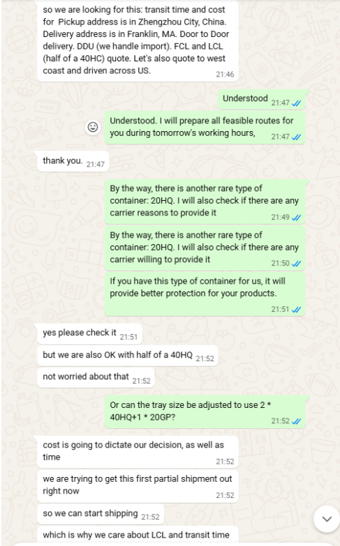 Screenshot of communication with a frequent client(7)